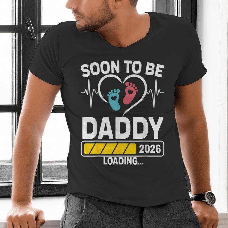 Dad To Be 2026 Loading Dad Est 2026 Promoted To Daddy Men's V-Neck T-Shirt