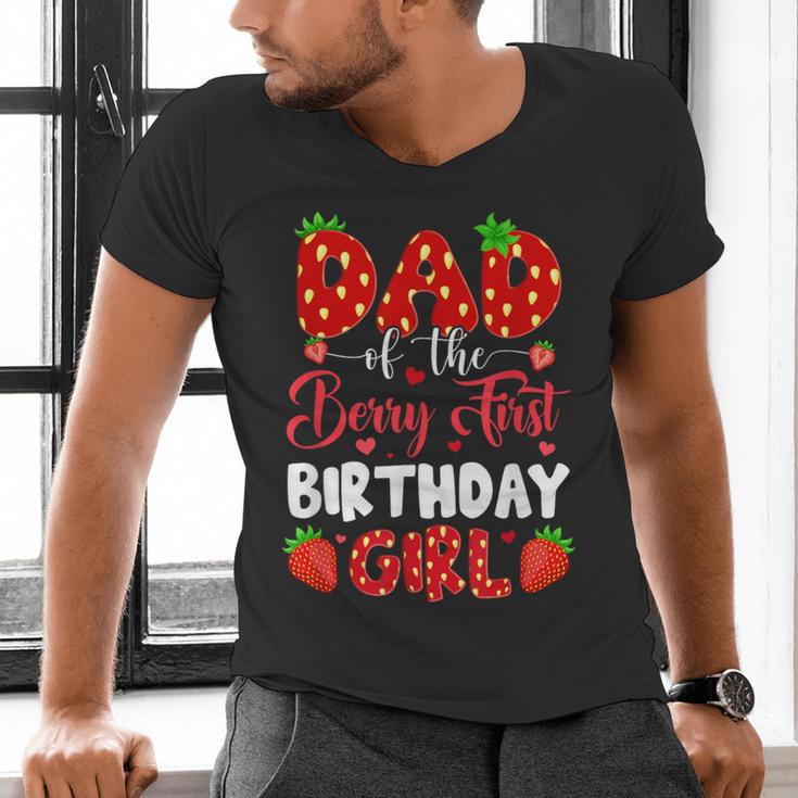 Dad Of The Berry First Birthday Of Girl Strawberry Men's V-Neck T-Shirt