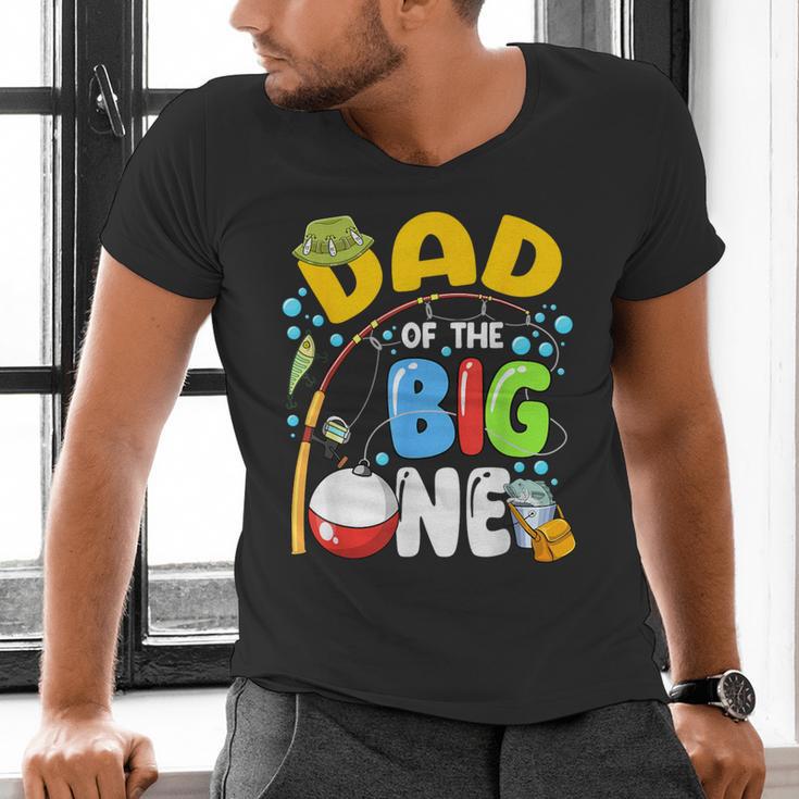 Dad Of The Big One Fishing Birthday Boy Family Party Men's V-Neck T-Shirt