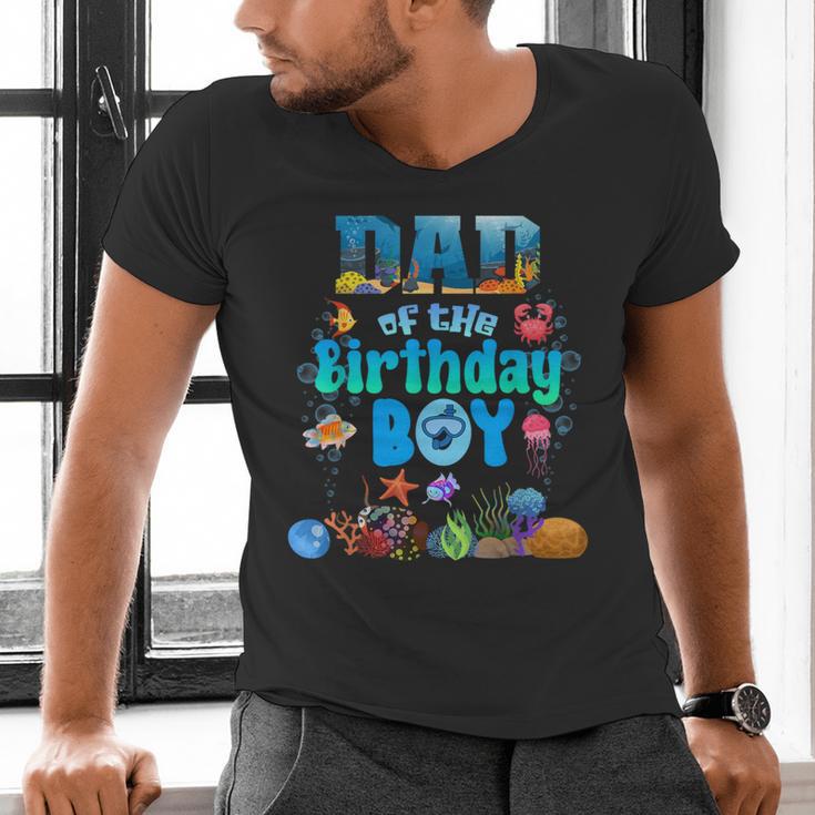 Dad Of The Birthday Boy Aquarium Sea Animals Matching Men's V-Neck T-Shirt