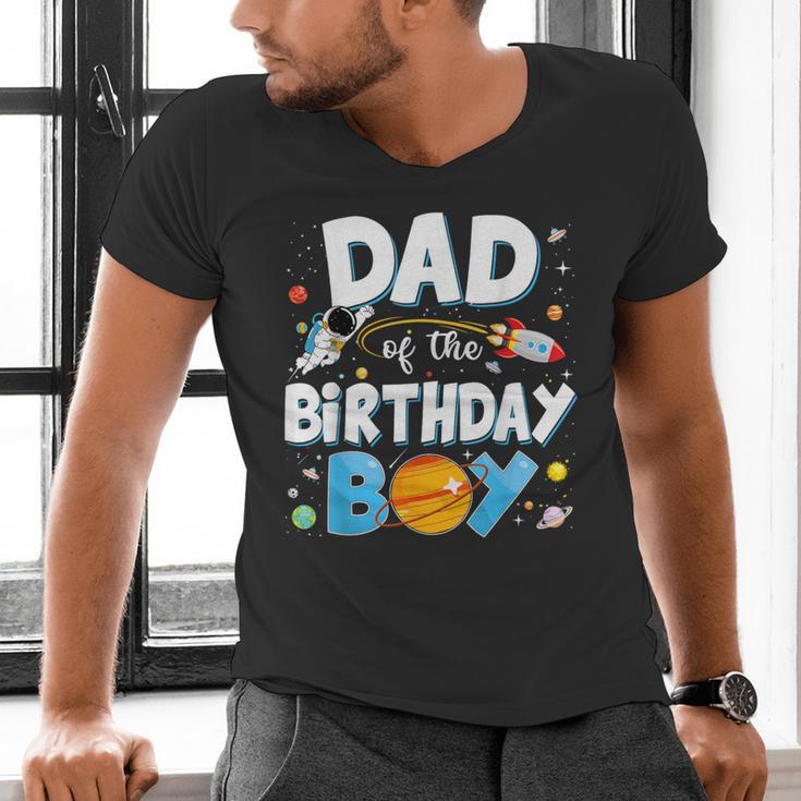 Dad Of The Birthday Boy Astronaut Family Space Planets Men's V-Neck T-Shirt