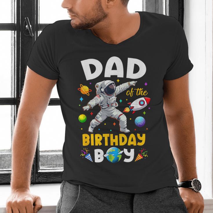 Dad Of The Birthday Boy Astronaut Outer Space Birthday Men's V-Neck T-Shirt Dad Of The Birthday Boy Astronaut Outer Space Birthday Men's V-Neck T-Shirt