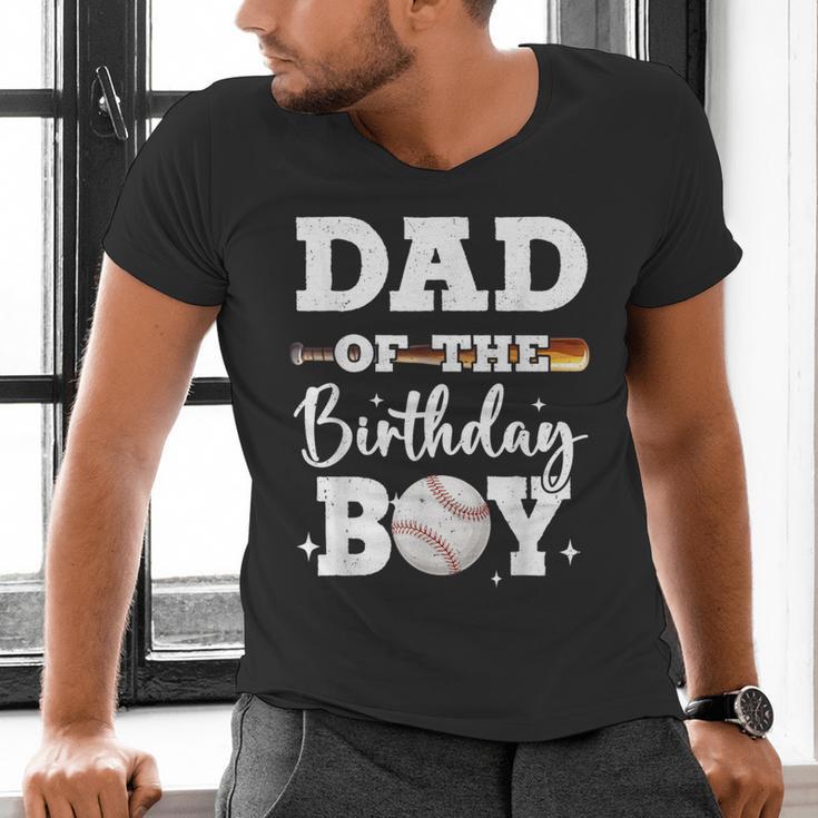 Dad Of The Birthday Boy Baseball Bday Family Men's V-Neck T-Shirt