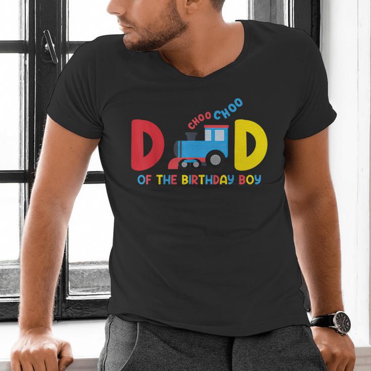 Dad Of The Birthday Boy Choo Choo Train Family Matching Men's V-Neck T-Shirt
