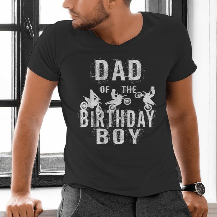 Dad Of The Birthday Boy Dirt Bike B-Day Party Men's V-Neck T-Shirt