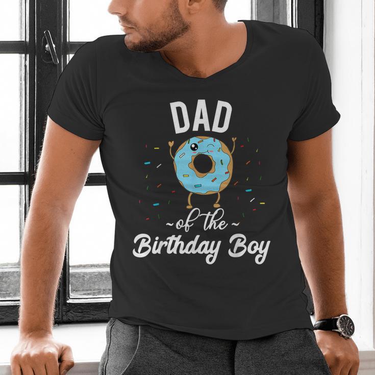 Dad Of The Birthday Boy Donut Theme Party Blue Father Men's V-Neck T-Shirt