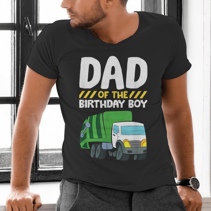 Dad Of The Birthday Boy Garbage Truck Birthday Party Men's V-Neck T-Shirt Dad Of The Birthday Boy Garbage Truck Birthday Party Men's V-Neck T-Shirt