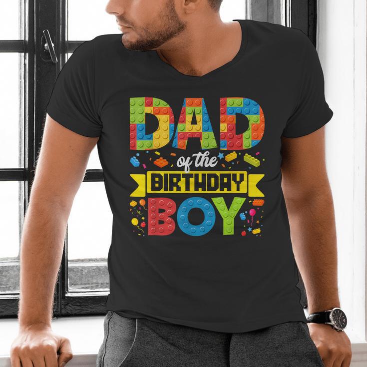 Dad Of The Birthday Boy Master Builder Kids Building Blocks Men's V-Neck T-Shirt