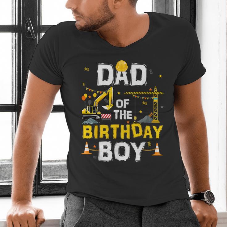 Dad Of The Birthday Boy Matching Construction Crew B-Day Men's V-Neck T-Shirt Dad Of The Birthday Boy Matching Construction Crew B-Day Men's V-Neck T-Shirt