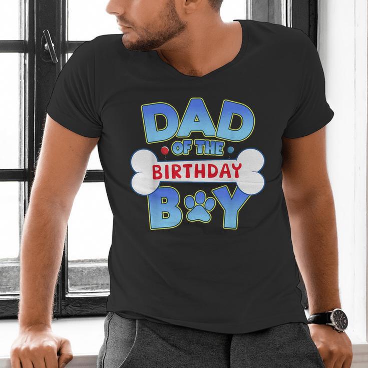 Dad Of The Birthday Boy Matching Dog Family Birthday Party Men's V-Neck T-Shirt