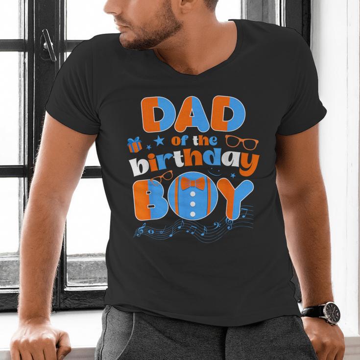 Dad Of The Birthday Boy Matching Family Blippy Men's V-Neck T-Shirt Dad Of The Birthday Boy Matching Family Blippy Men's V-Neck T-Shirt