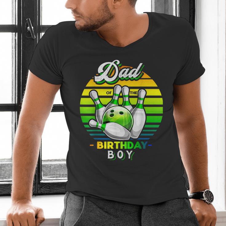 Dad Of The Birthday Boy Matching Family Bowling Birthday Men's V-Neck T-Shirt