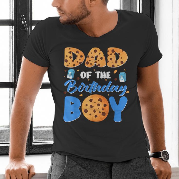 Dad Of The Birthday Boy Milk And Cookies 1 Year Old Men's V-Neck T-Shirt Dad Of The Birthday Boy Milk And Cookies 1 Year Old Men's V-Neck T-Shirt