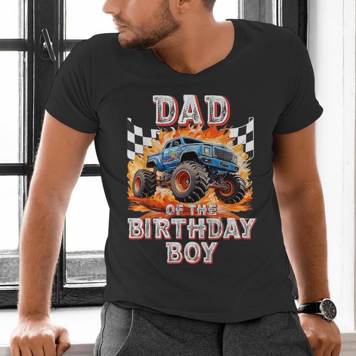 Dad Of The Birthday Boy Monster Truck Birthday Men's V-Neck T-Shirt