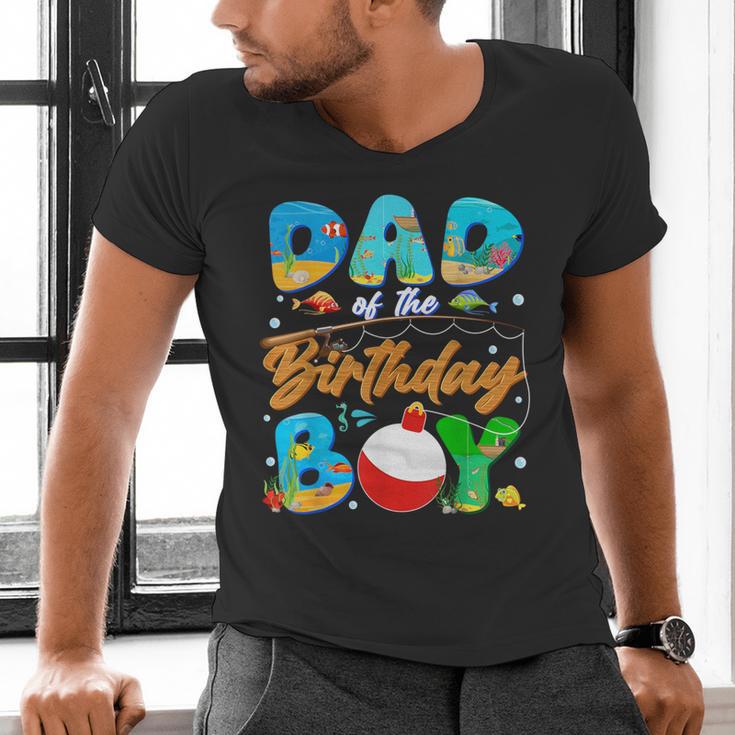 Dad Of The Birthday Boy Ofishally One Family Matching Party Men's V-Neck T-Shirt