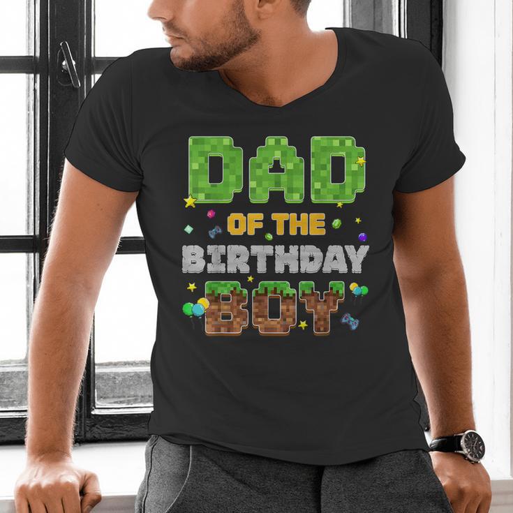 Dad Of The Birthday Boy Pixel Gamer Party Matching Family Men's V-Neck T-Shirt