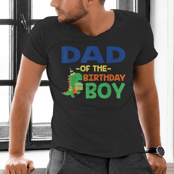 Dad Of The Birthday For Boy Saurus Rex Dinosaur Party Men's V-Neck T-Shirt