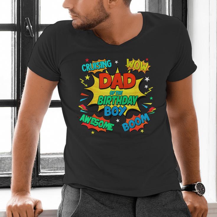Dad Of The Birthday Boy Shirt Father Superhero Comic Party Men's V-Neck T-Shirt