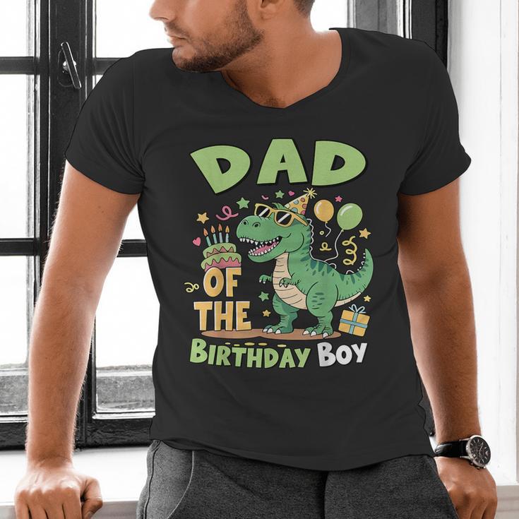 Dad Of The Birthday BoyRex Dinosaur Family Party Men's V-Neck T-Shirt