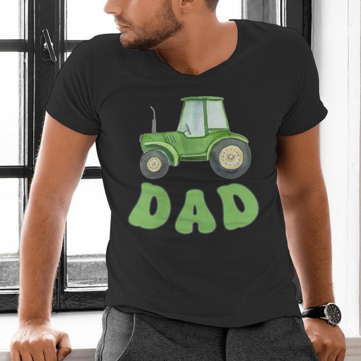 Dad Of The Birthday Boy Tractor Farm Trucks Family Party Men's V-Neck T-Shirt Dad Of The Birthday Boy Tractor Farm Trucks Family Party Men's V-Neck T-Shirt