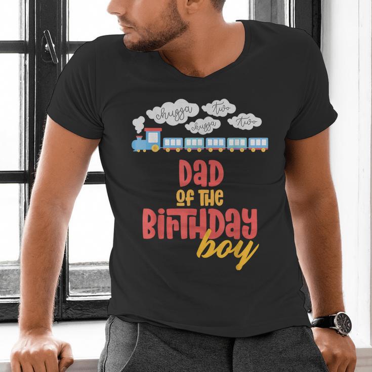 Dad Birthday Boy Train I'm 2 Two Yr Old Chugga Engine Men's V-Neck T-Shirt
