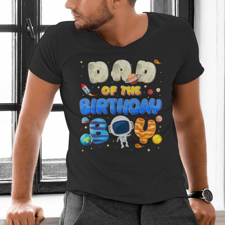 Dad Of The Birthday Boy Two The Moon Space Family Matching Men's V-Neck T-Shirt