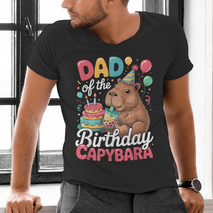 Dad Of The Birthday Capybara Boba Tea Girl Bday Party Family Men's V-Neck T-Shirt