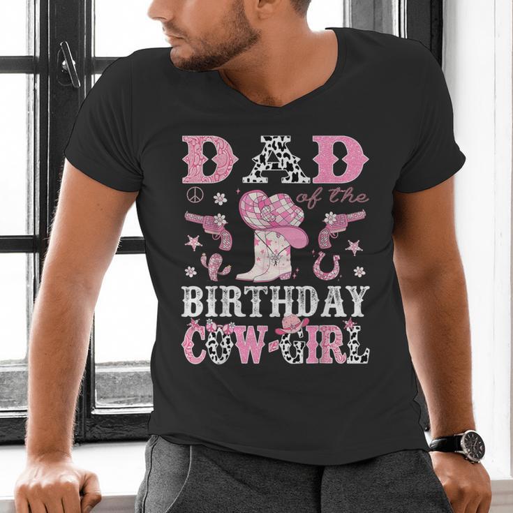 Dad Of The Birthday Cowgirl Pink Disco Rodeo Western Men's V-Neck T-Shirt