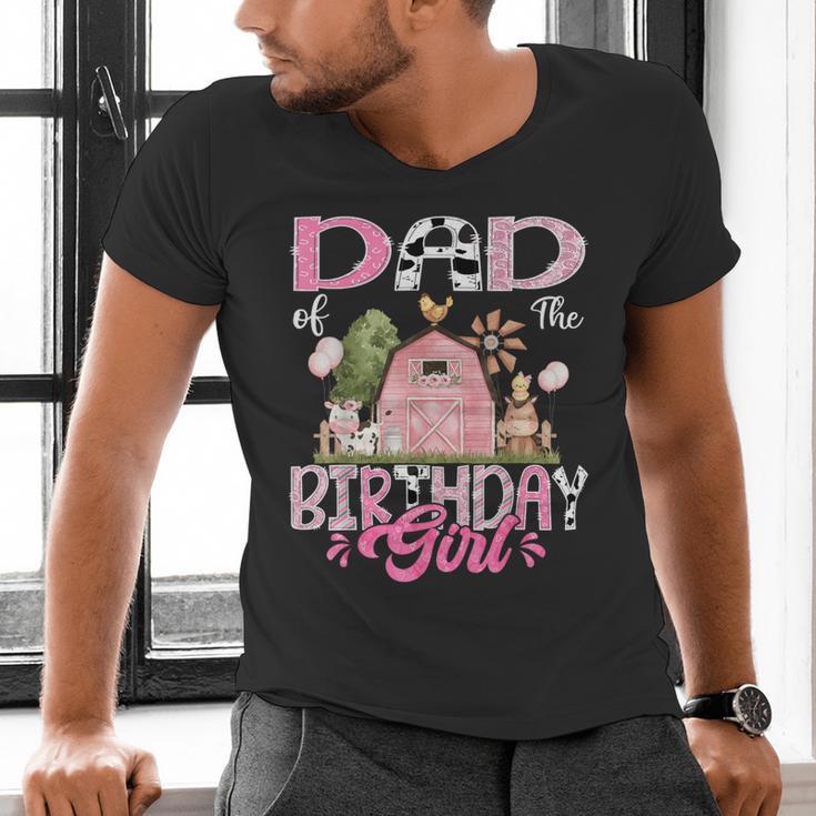 Dad Of The Birthday Girl 1St Birthday Pink Cow Farm Men's V-Neck T-Shirt