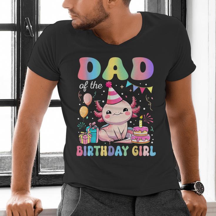 Dad Of The Birthday Girl Axolotl Bday Party Family Men's V-Neck T-Shirt