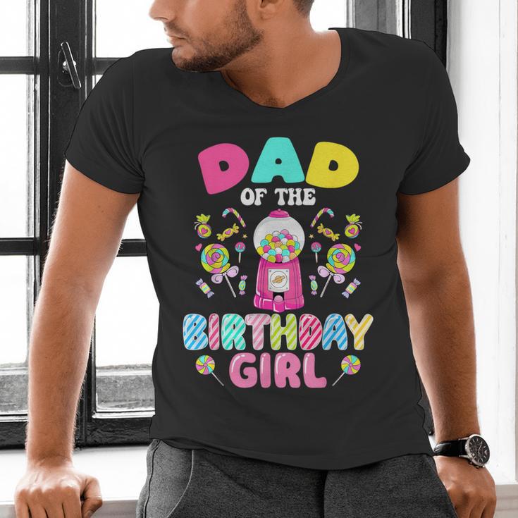 Dad Of The Birthday Girl Candy Family Bday Party Men's V-Neck T-Shirt