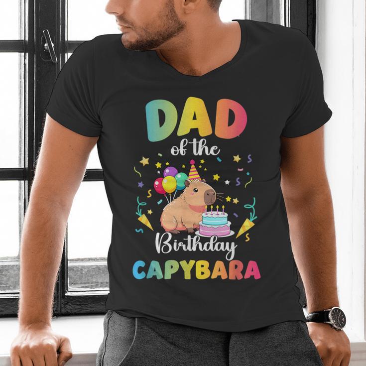 Dad Of The Birthday Girl Capybara Bday Party Family Men's V-Neck T-Shirt