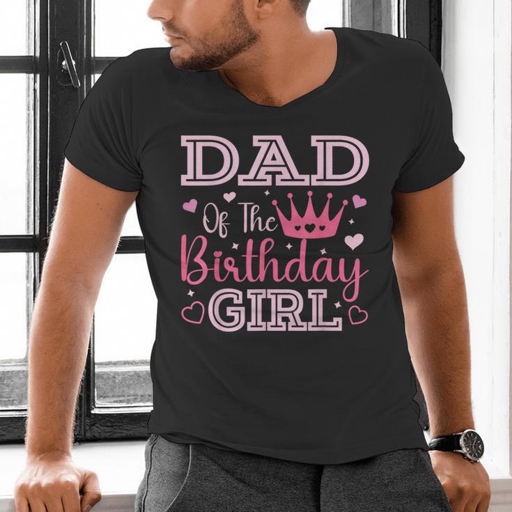 Dad Of The Birthday Girl Cute Pink Matching Family Party Men's V-Neck T-Shirt