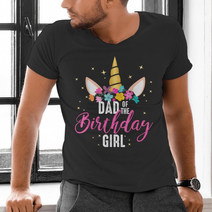 Dad Of The Birthday Girl Father Unicorn Birthday Small Men's V-Neck T-Shirt