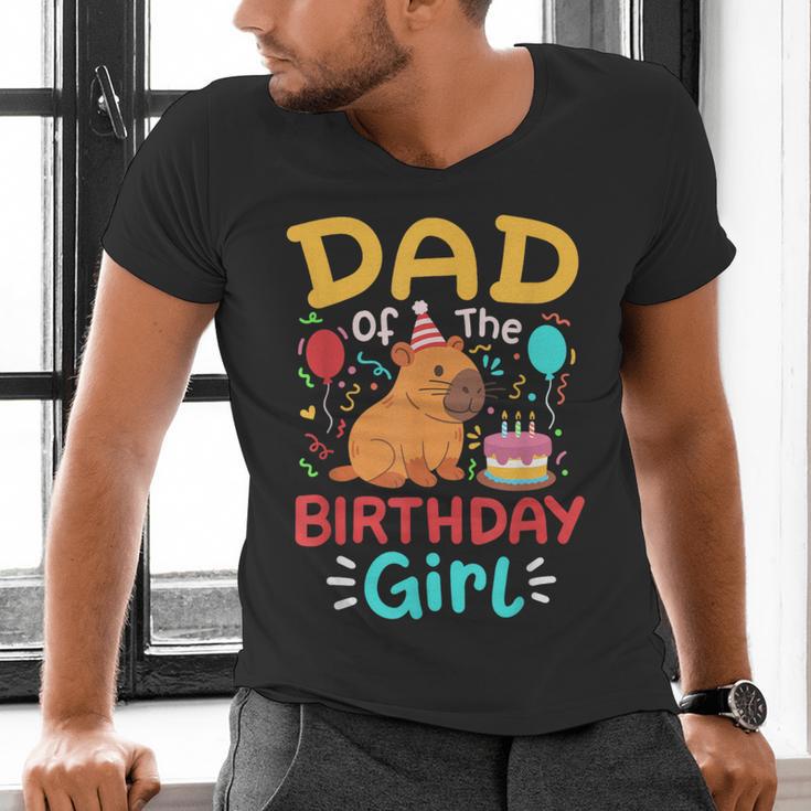Dad Of The Birthday Girl Kids Cute Capybara Bday Family Men's V-Neck T-Shirt