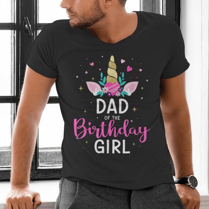 Dad Of The Birthday Girl Matching Family Unicorn Party Men's V-Neck T-Shirt
