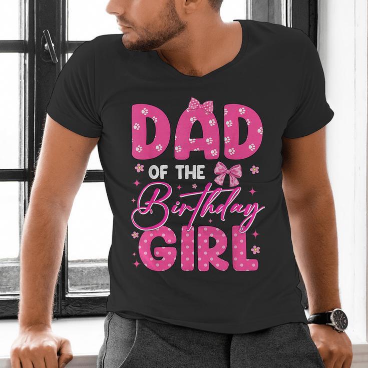 Dad Of The Birthday Girl Pink Bow Birthday Girl Family Men's V-Neck T-Shirt