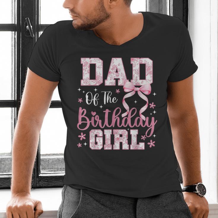 Dad Of The Birthday Girl Pink Bow Flower Birthday Girl Men's V-Neck T-Shirt