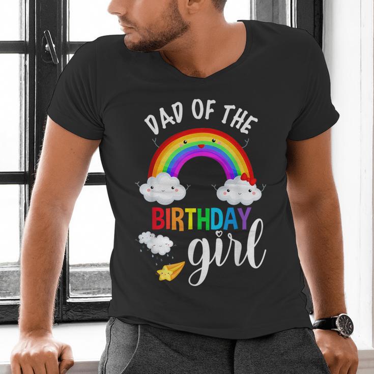 Dad Of The Birthday Girl Rainbow B-Day Matching Family Men's V-Neck T-Shirt Dad Of The Birthday Girl Rainbow B-Day Matching Family Men's V-Neck T-Shirt