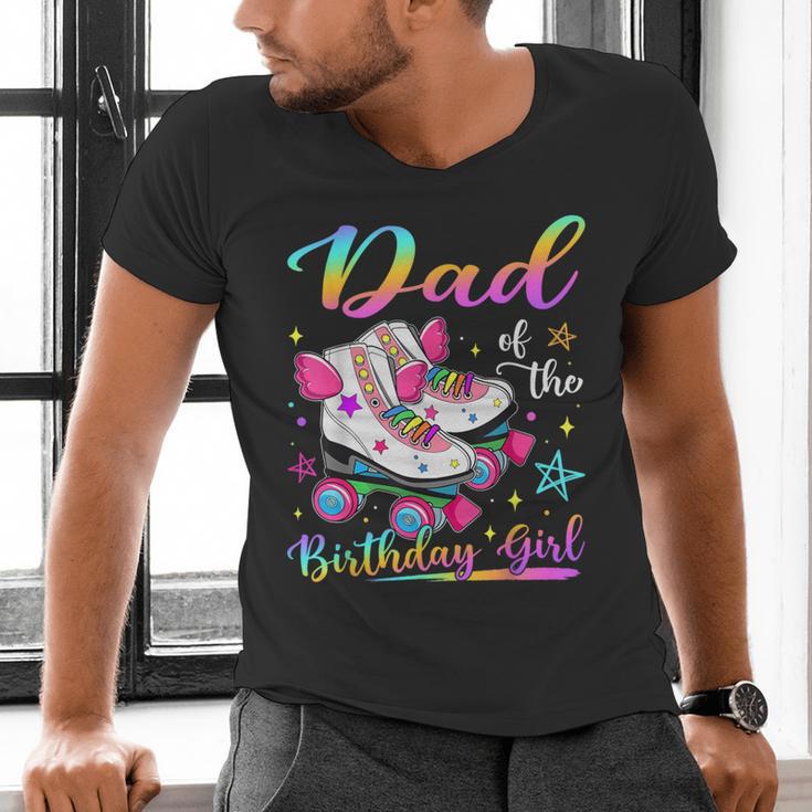 Dad Of The Birthday Girl Rolling Skate Family Matching Men's V-Neck T-Shirt