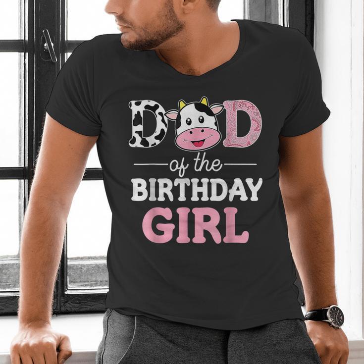 Dad Of The Birthday Girl Shirt Farm Cow Daddy Papa 1st Men's V-Neck T-Shirt