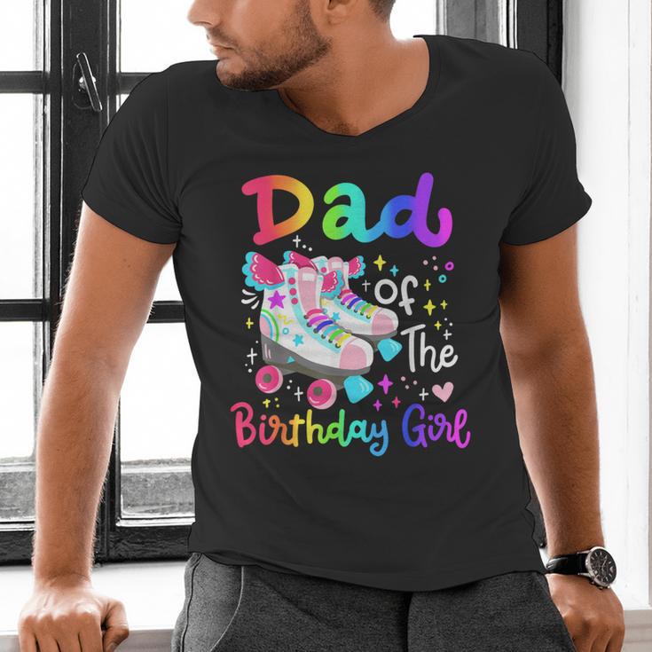 Dad Of The Birthday Girl Skater Roller Skate Family Party Men's V-Neck T-Shirt