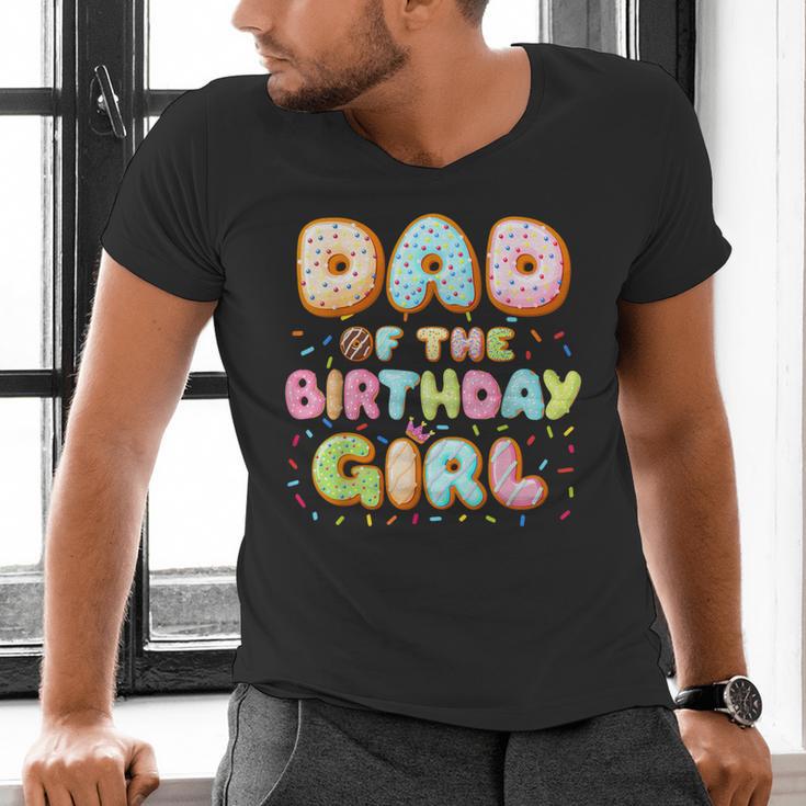 Dad Of The Birthday Girl Sweet Donut Birthday Family Men's V-Neck T-Shirt
