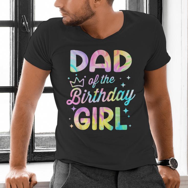 Dad Of The Birthday Girl Tie Dye Girl Bday Party Men's V-Neck T-Shirt