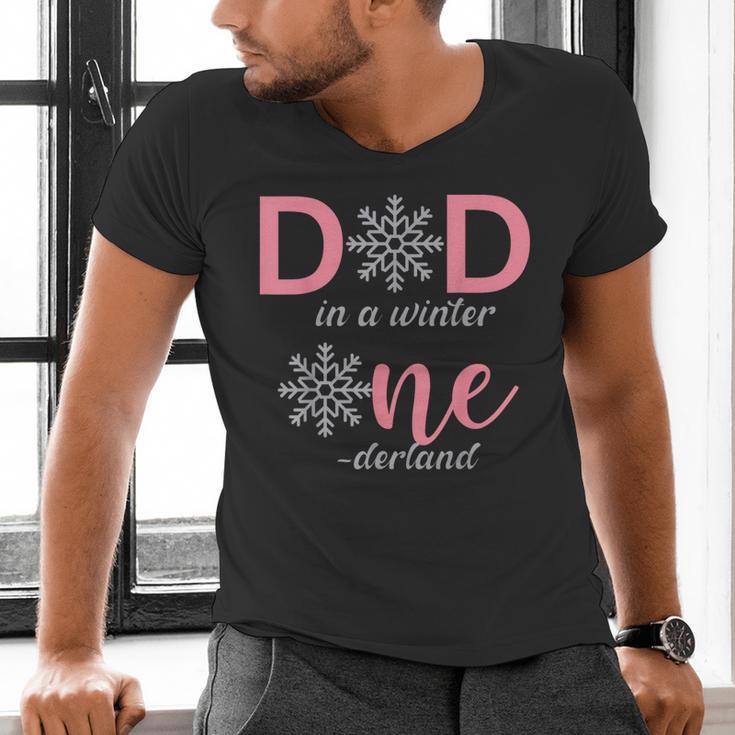 Dad Of The Birthday For Girl Winter Onederland 1st Birthday Men's V-Neck T-Shirt Dad Of The Birthday For Girl Winter Onederland 1st Birthday Men's V-Neck T-Shirt