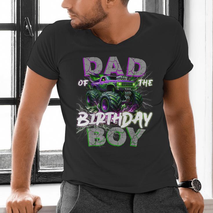 Dad Of The Birthday Monster Truck Family Matching Party Men's V-Neck T-Shirt
