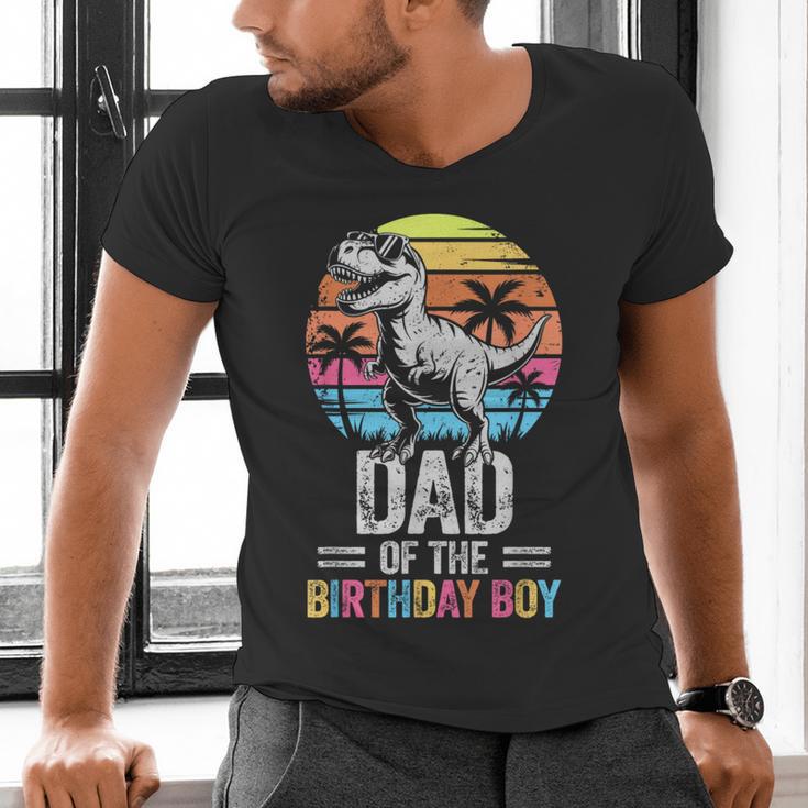 Dad Of The Birthday Party Outfit Dinosaur Daddy Men's V-Neck T-Shirt Dad Of The Birthday Party Outfit Dinosaur Daddy Men's V-Neck T-Shirt