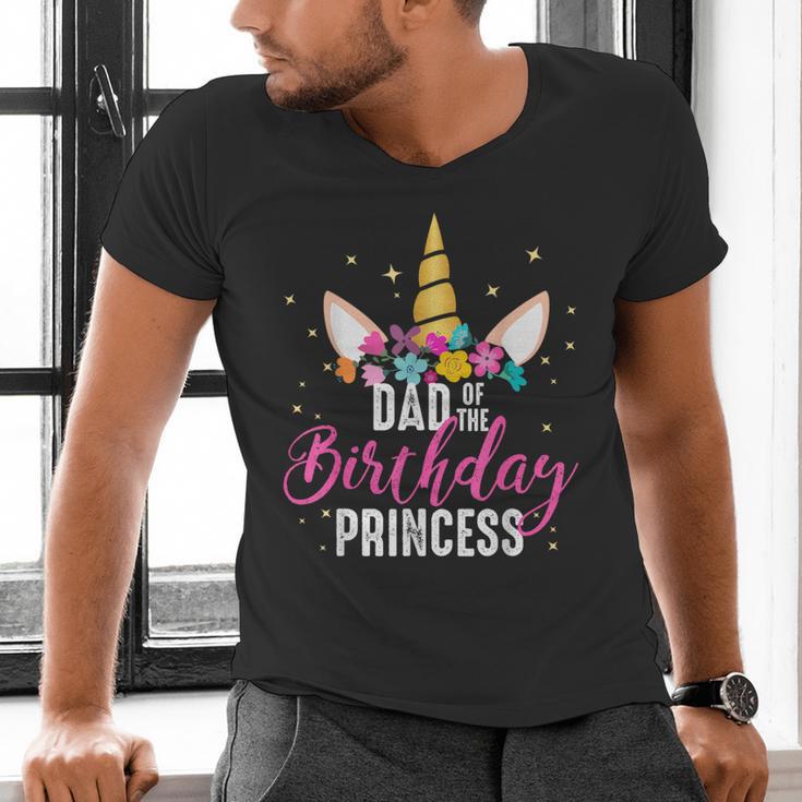 Dad Of The Birthday Princess Father Unicorn Birthday Men's V-Neck T-Shirt Dad Of The Birthday Princess Father Unicorn Birthday Men's V-Neck T-Shirt