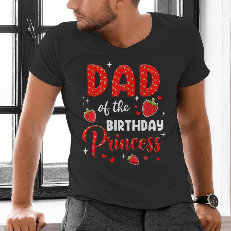 Dad Of The Birthday Princess Strawberry Theme Bday Party Men's V-Neck T-Shirt