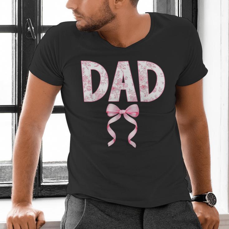 Dad Birthday Squad Matching Coquette Bow Family Party Men's V-Neck T-Shirt